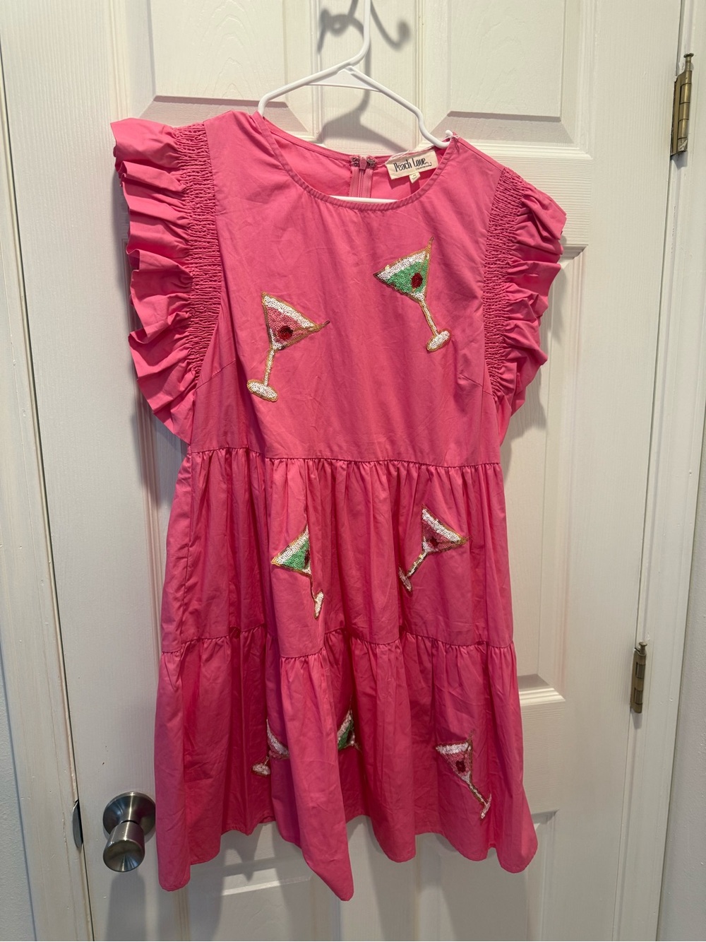Peach Love California Hot Pink Ruffle Sleeve Cocktail Sequin Dress